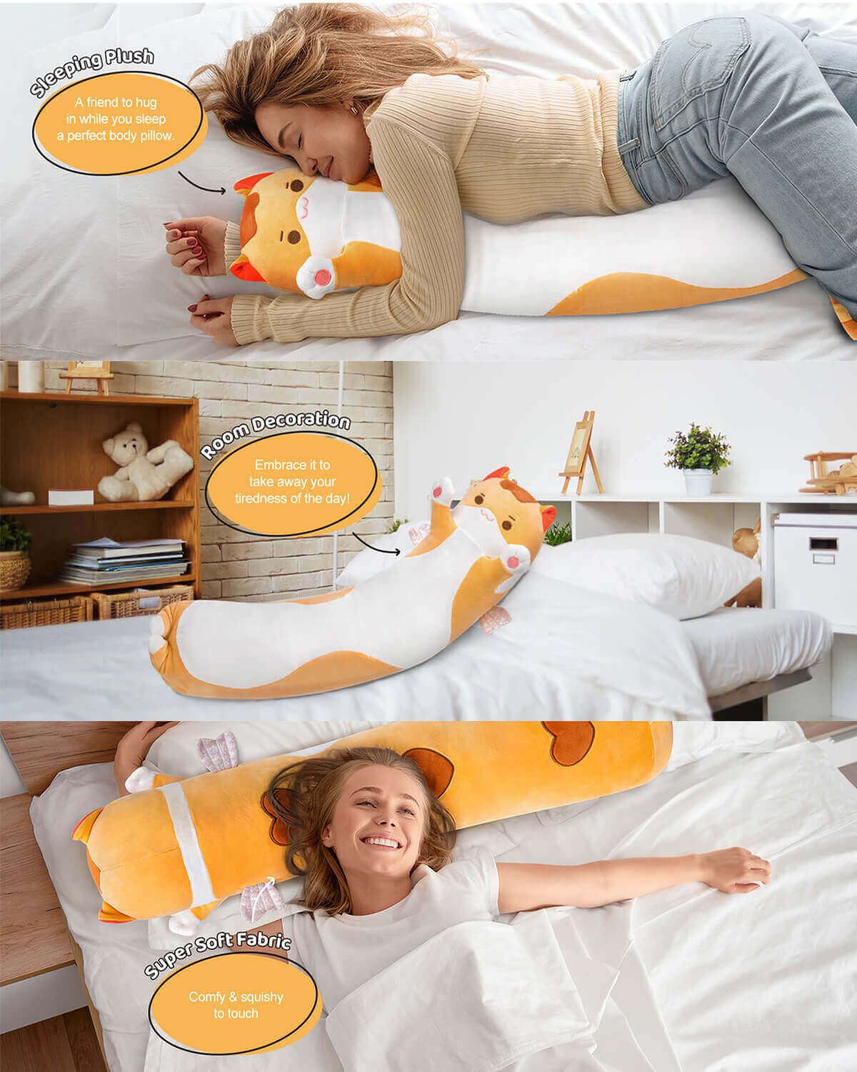 Warmhughub Adorable Long Cat Plush Pillow Description