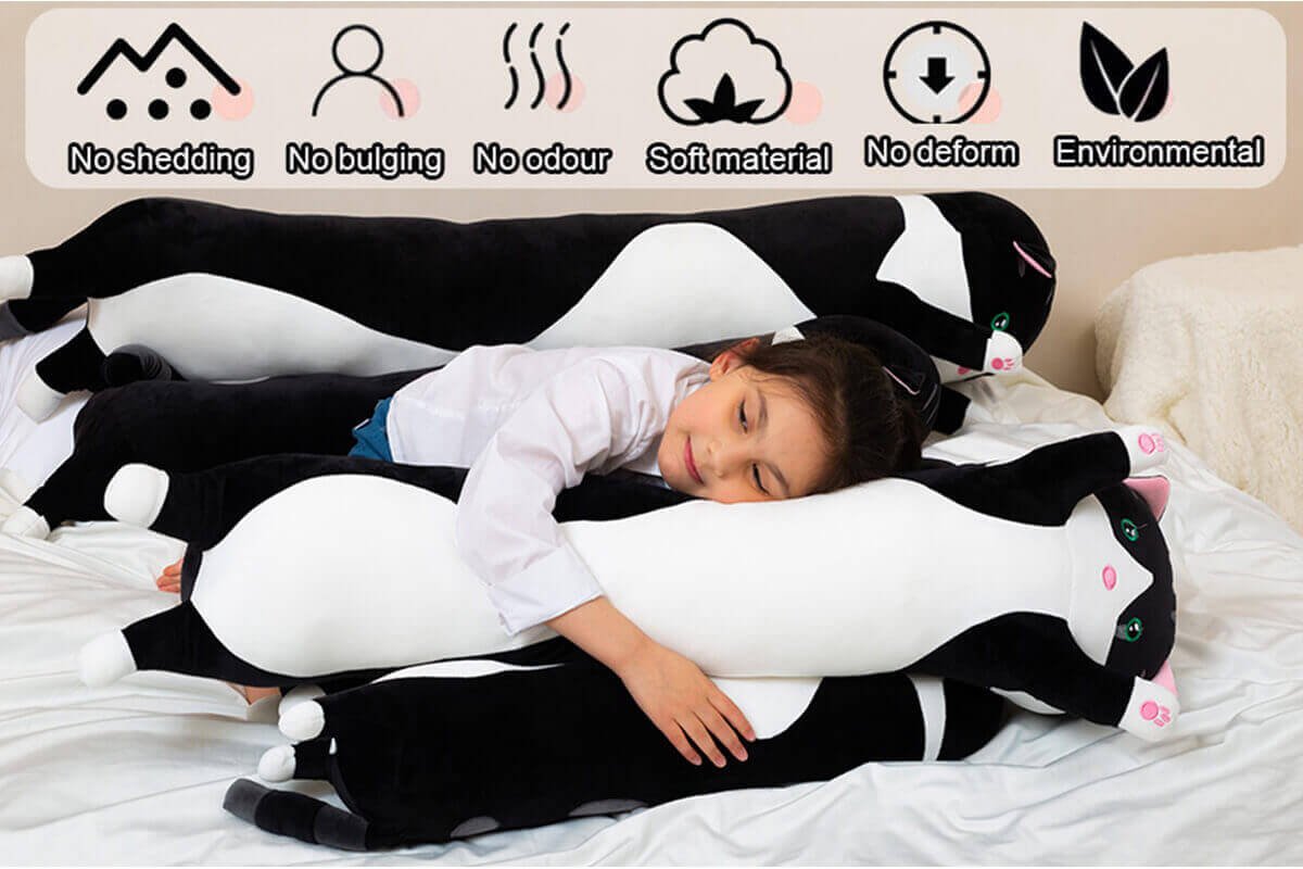 Warmhughub Adorable Long Cat Plush Pillow Description
